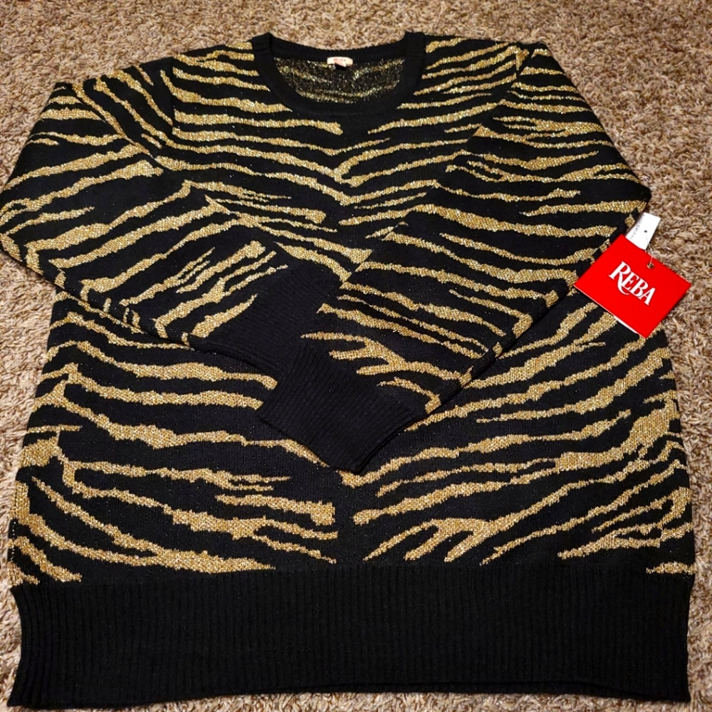 Tiger Gold and Black Reba Party Sweater Animal Print XL NWT